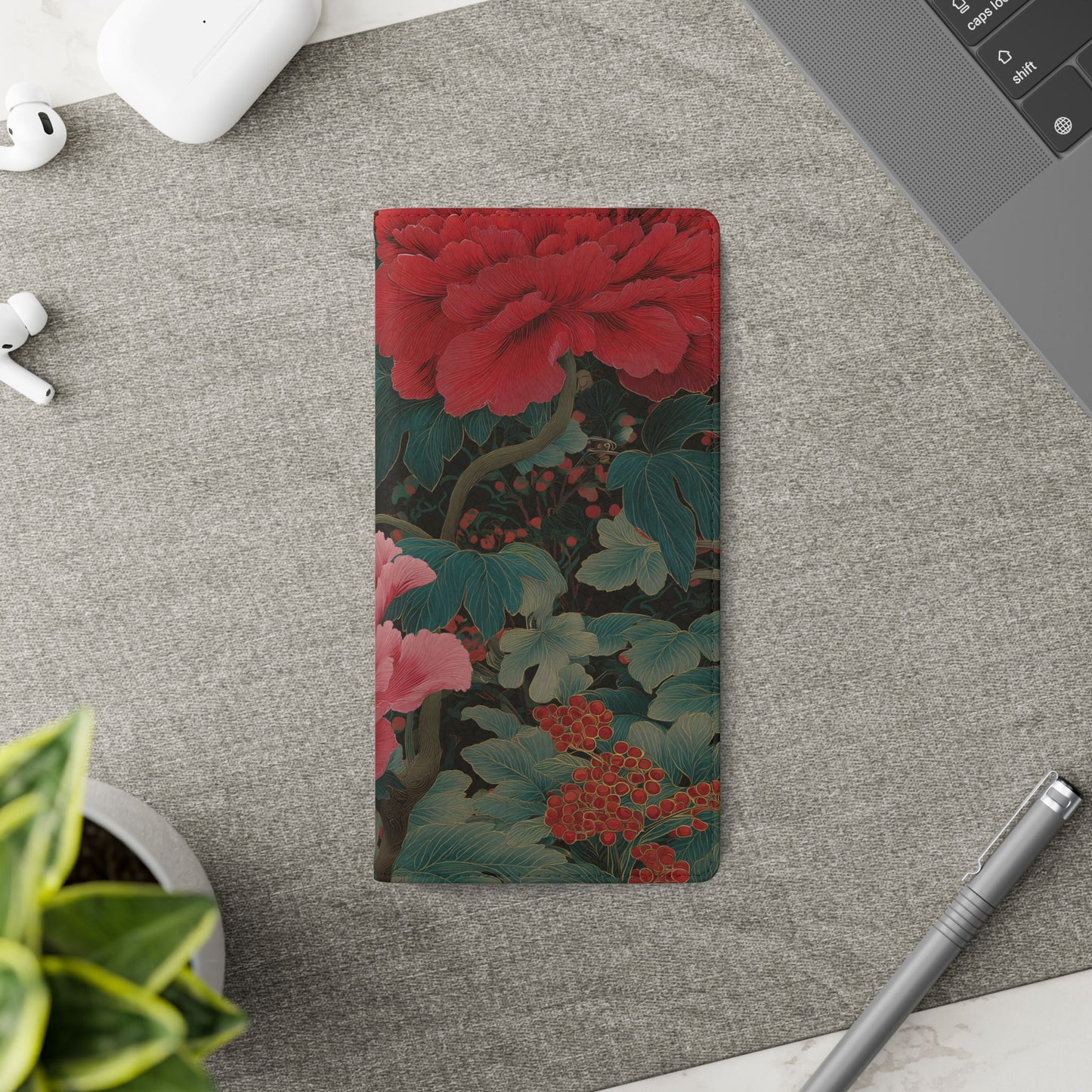 Blooming Peony – Vegan Leather Samsung Flip Case
