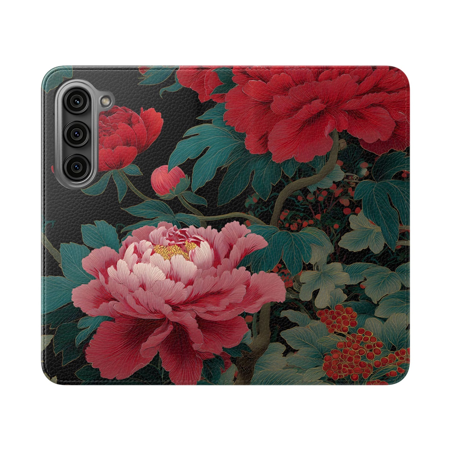 Blooming Peony – Vegan Leather Samsung Flip Case