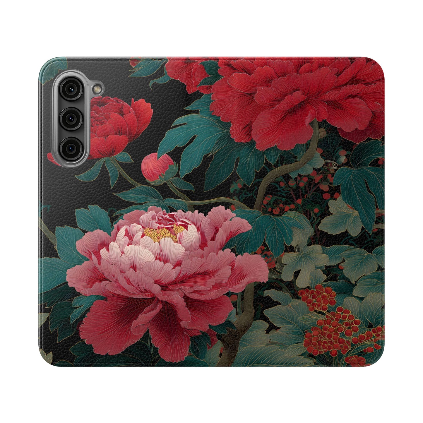 Blooming Peony – Vegan Leather Samsung Flip Case