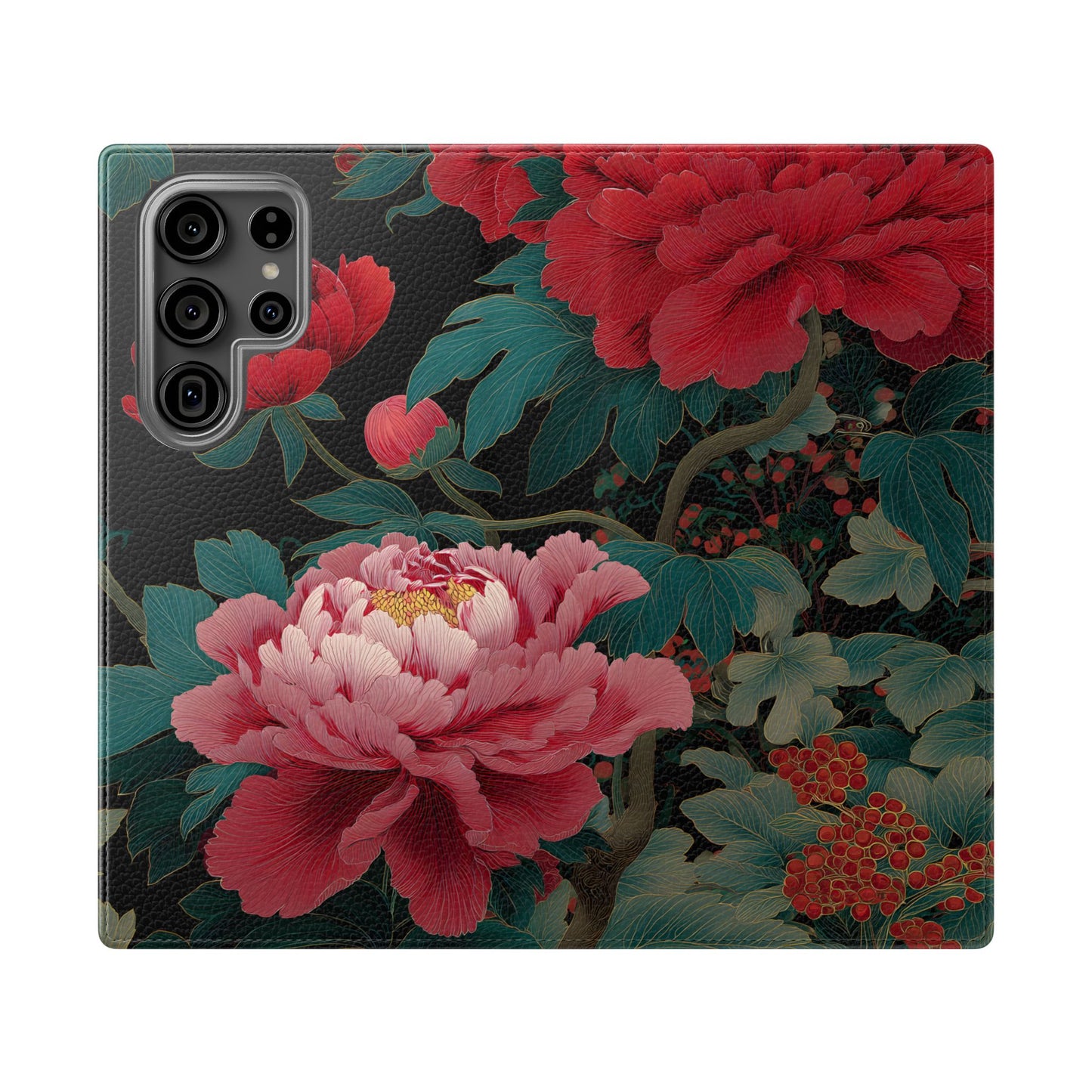 Blooming Peony – Vegan Leather Samsung Flip Case