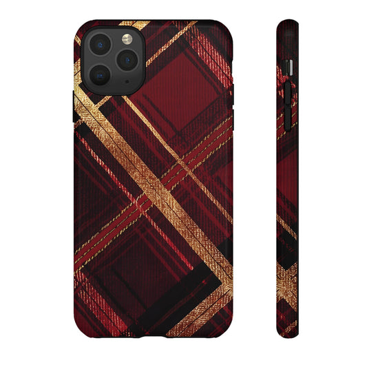 Crimson Luxe Plaid – Tough Glossy iPhone Case