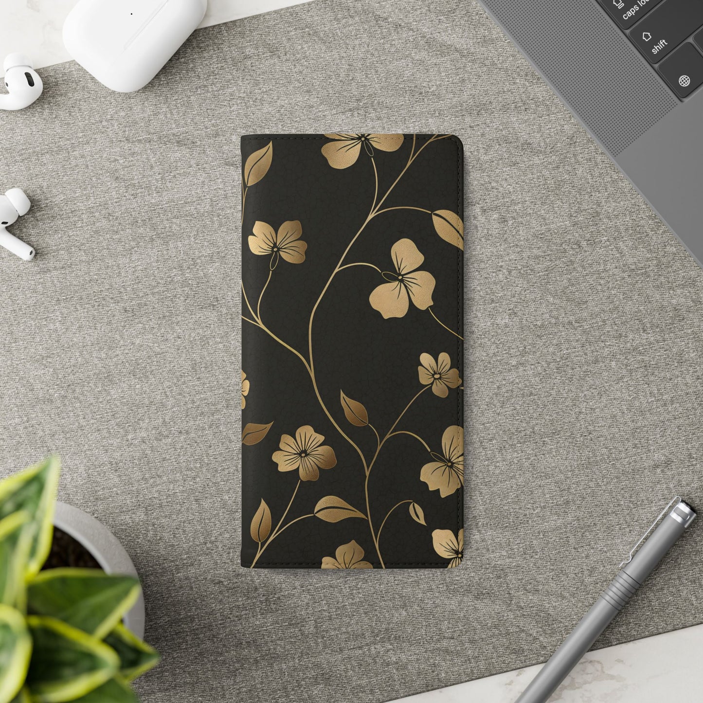 Golden Elegance – Samsung Vegan Leather Wallet Case