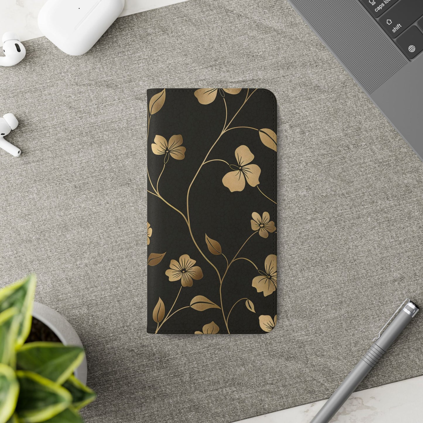 Golden Elegance – Samsung Vegan Leather Wallet Case