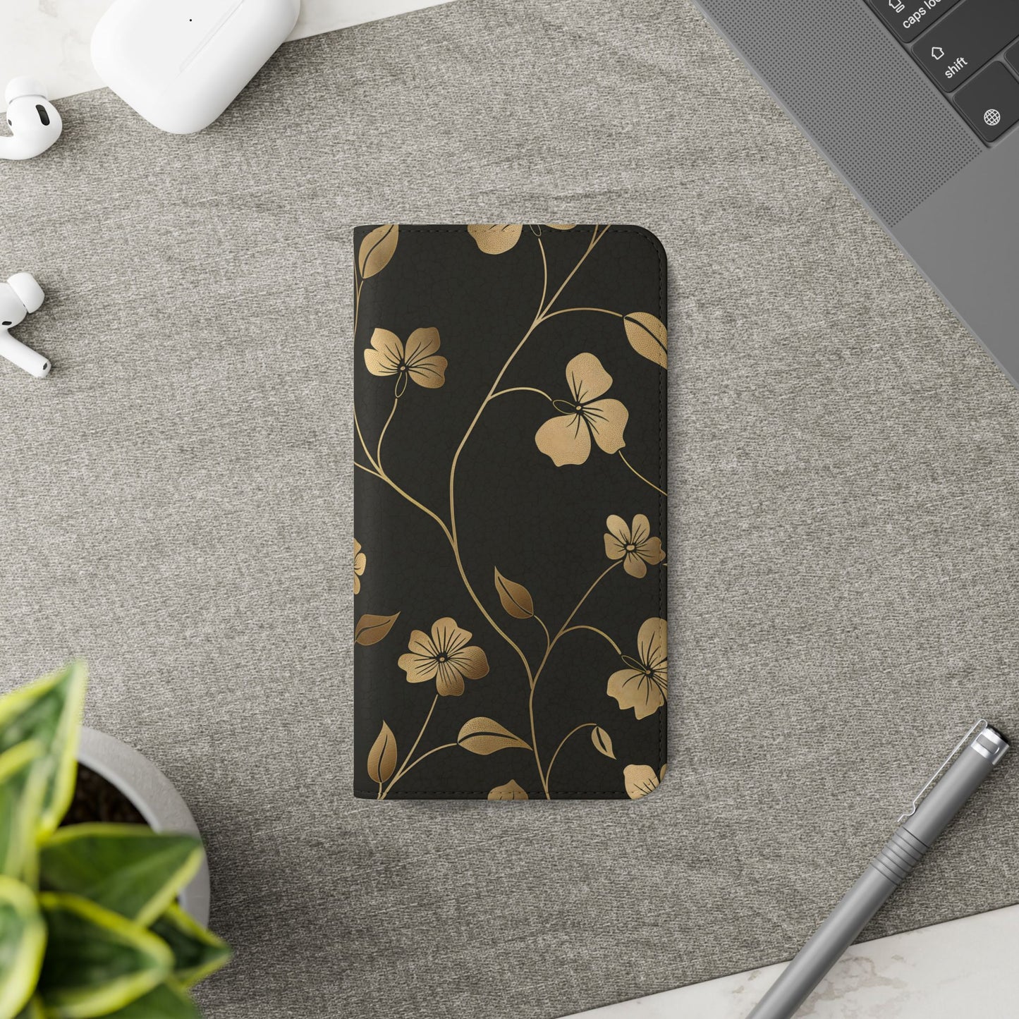 Golden Elegance – Samsung Vegan Leather Wallet Case