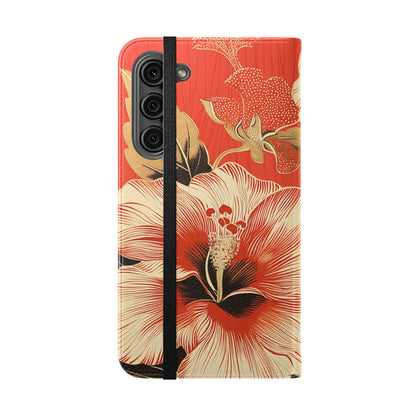 Golden Hibiscus – Vegan Leather Wallet Samsung Case
