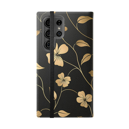 Golden Elegance – Samsung Vegan Leather Wallet Case