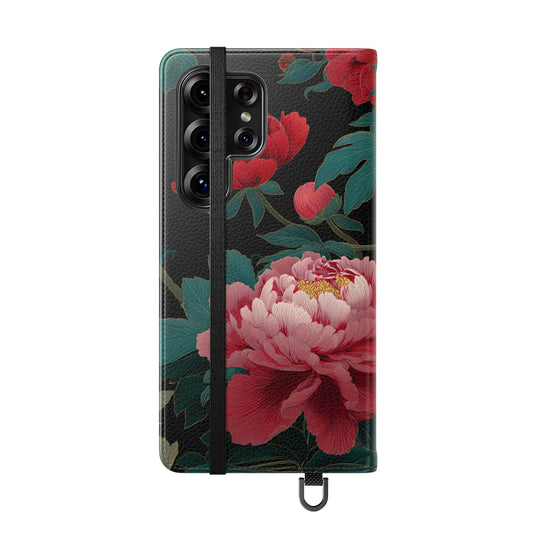 Blooming Peony – Vegan Leather Samsung Flip Case