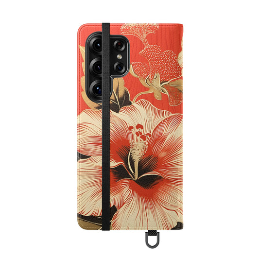 Golden Hibiscus – Vegan Leather Wallet Samsung Case