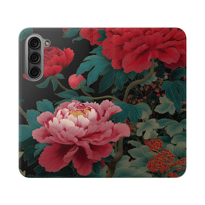 Blooming Peony – Vegan Leather Samsung Flip Case