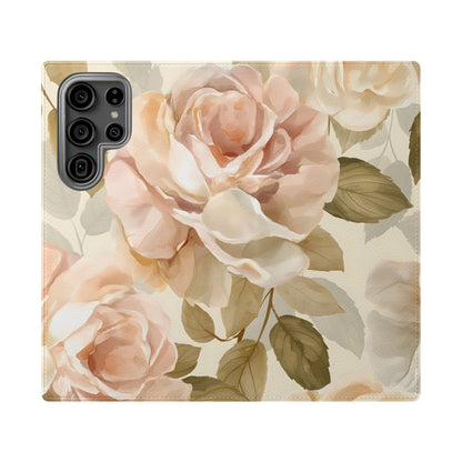 Soft Rose Elegance – Vegan Leather Wallet Samsung Case