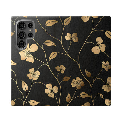 Golden Elegance – Samsung Vegan Leather Wallet Case