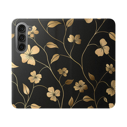 Golden Elegance – Samsung Vegan Leather Wallet Case