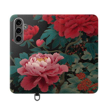 Blooming Peony – Vegan Leather Samsung Flip Case