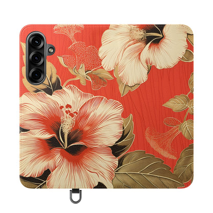 Golden Hibiscus – Vegan Leather Wallet Samsung Case