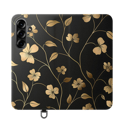 Golden Elegance – Samsung Vegan Leather Wallet Case