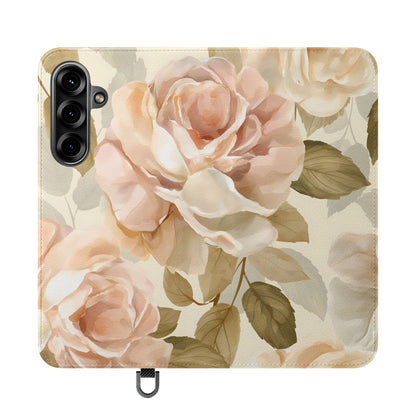 Soft Rose Elegance – Vegan Leather Wallet Samsung Case