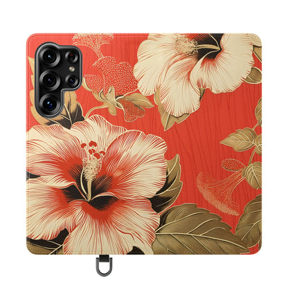 Golden Hibiscus – Vegan Leather Wallet Samsung Case
