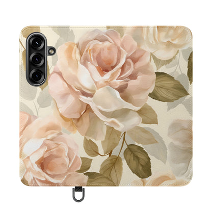 Soft Rose Elegance – Vegan Leather Wallet Samsung Case