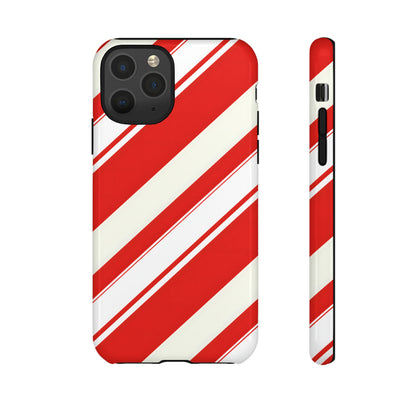 Crimson Holiday Stripes – Tough Glossy iPhone Case