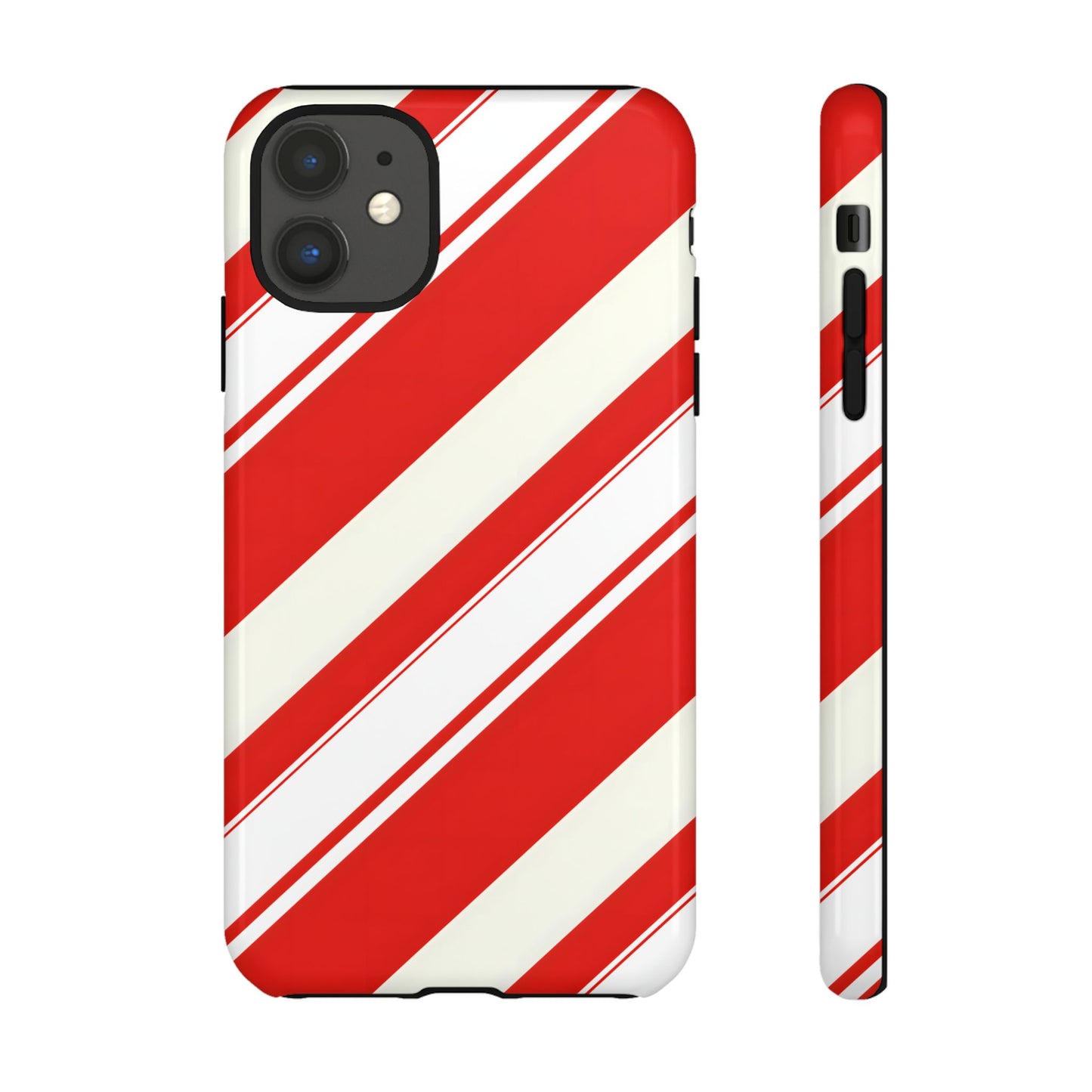 Crimson Holiday Stripes – Tough Glossy iPhone Case