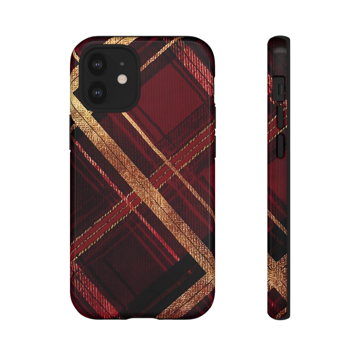 Crimson Luxe Plaid – Tough Glossy iPhone Case