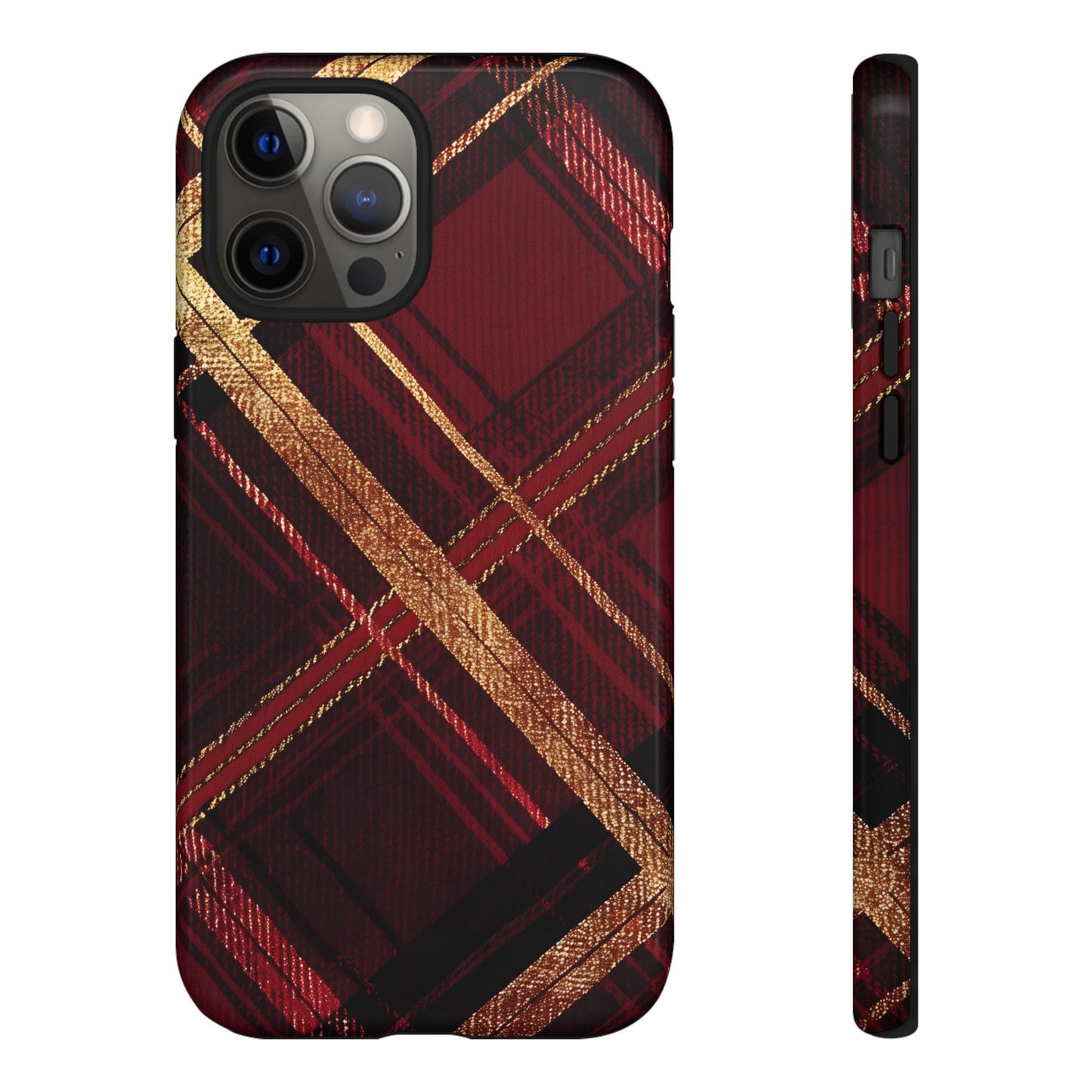 Crimson Luxe Plaid – Tough Glossy iPhone Case