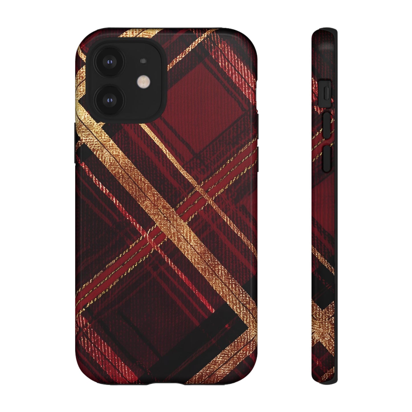 Crimson Luxe Plaid – Tough Glossy iPhone Case