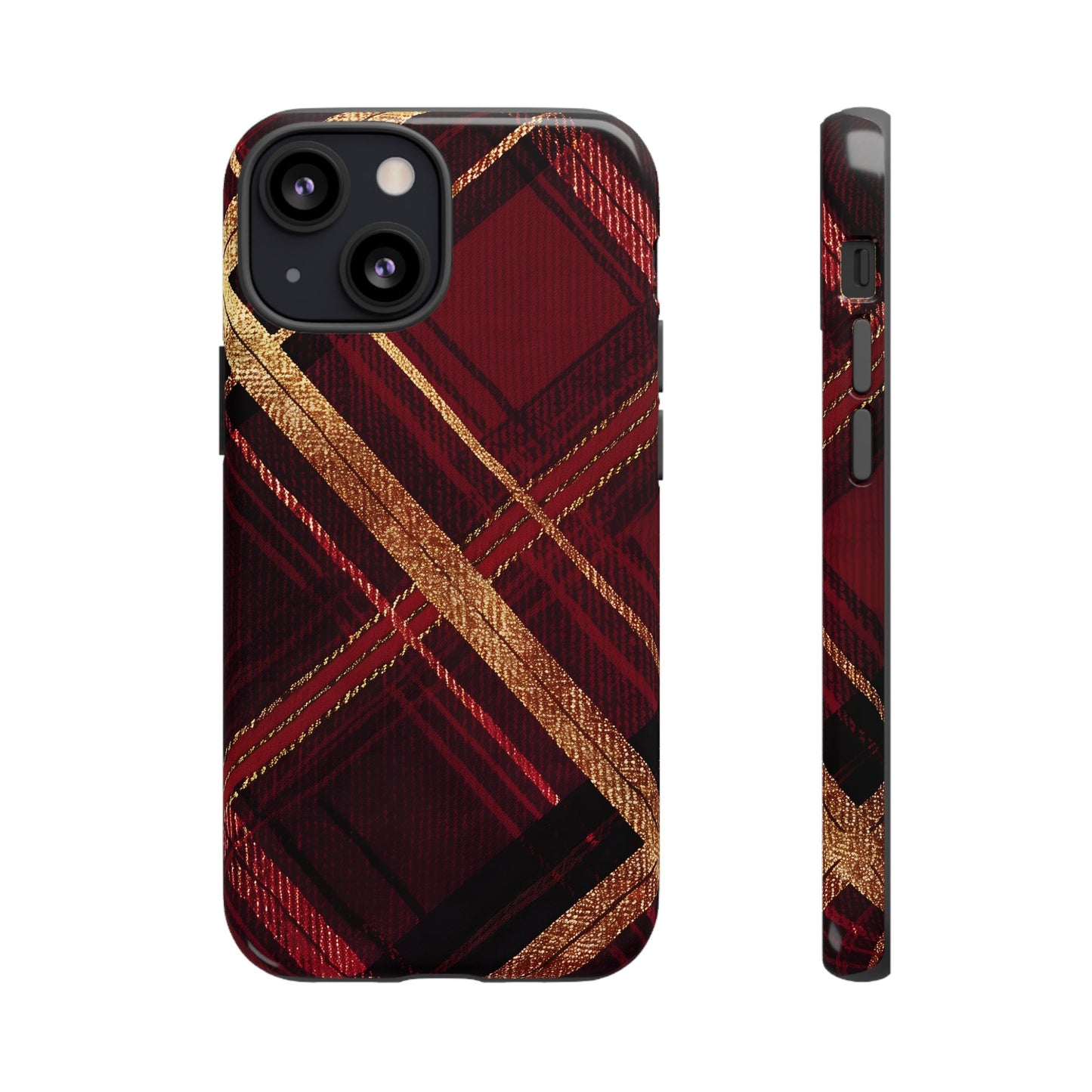 Crimson Luxe Plaid – Tough Glossy iPhone Case