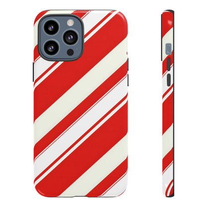 Crimson Holiday Stripes – Tough Glossy iPhone Case