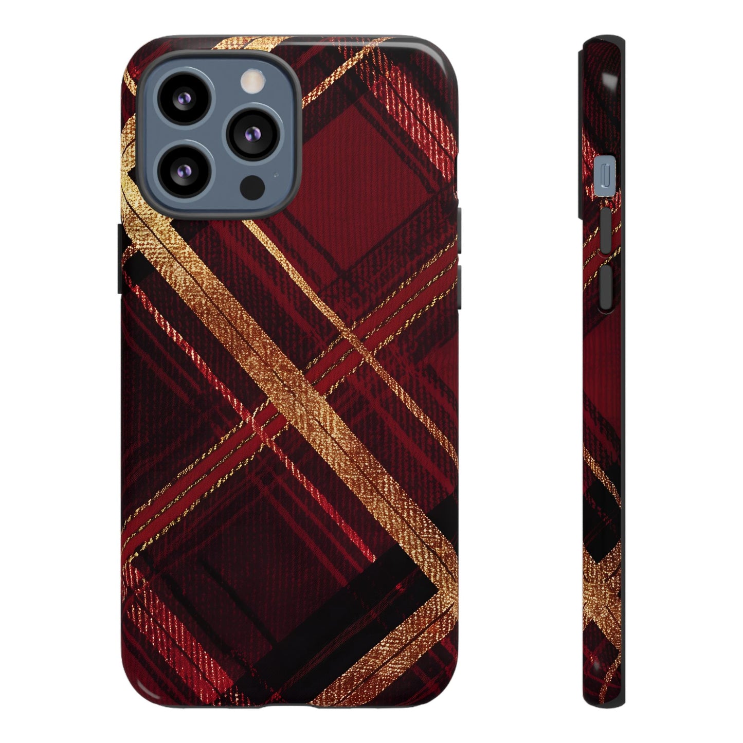 Crimson Luxe Plaid – Tough Glossy iPhone Case