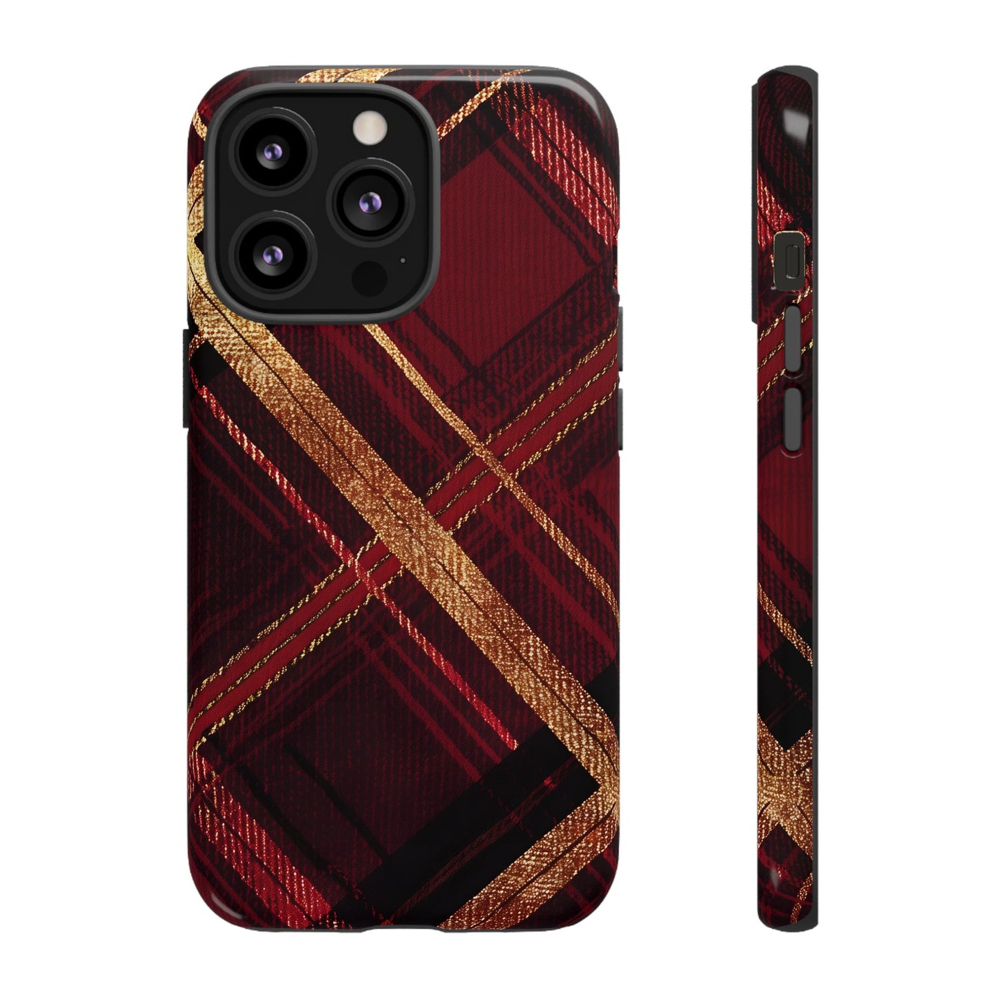 Crimson Luxe Plaid – Tough Glossy iPhone Case