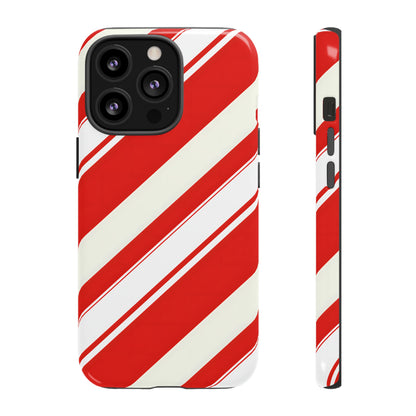 Crimson Holiday Stripes – Tough Glossy iPhone Case