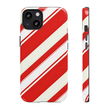 Crimson Holiday Stripes – Tough Glossy iPhone Case