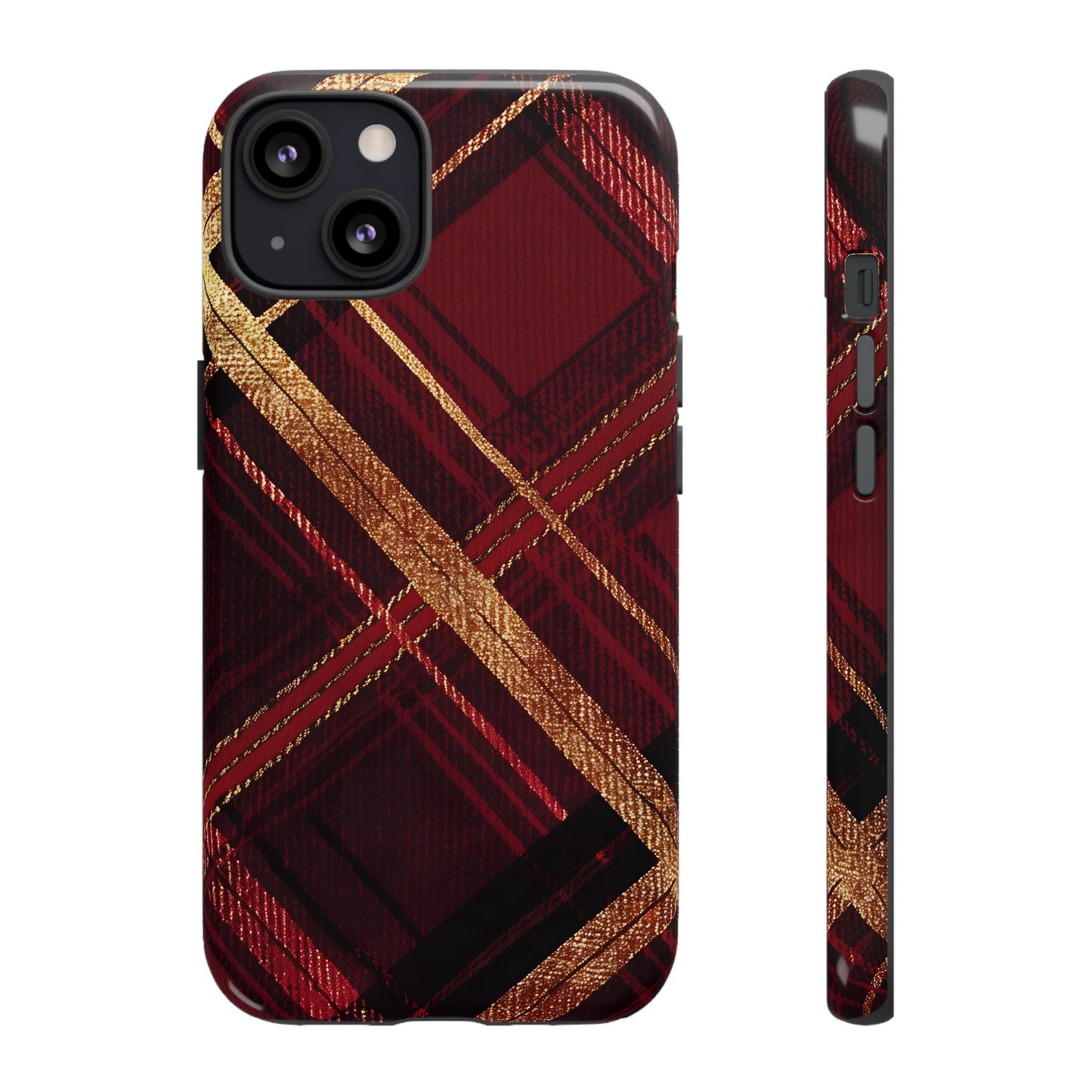 Crimson Luxe Plaid – Tough Glossy iPhone Case