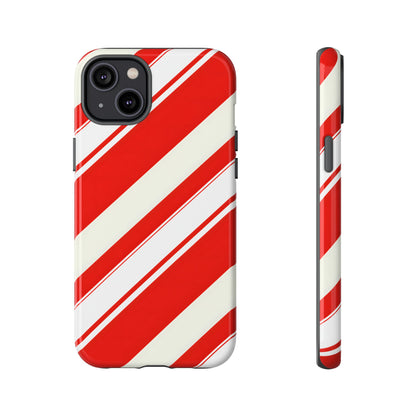 Crimson Holiday Stripes – Tough Glossy iPhone Case