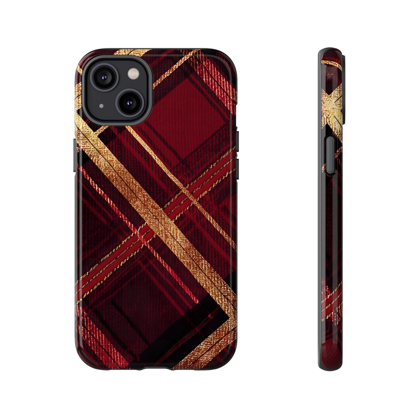 Crimson Luxe Plaid – Tough Glossy iPhone Case