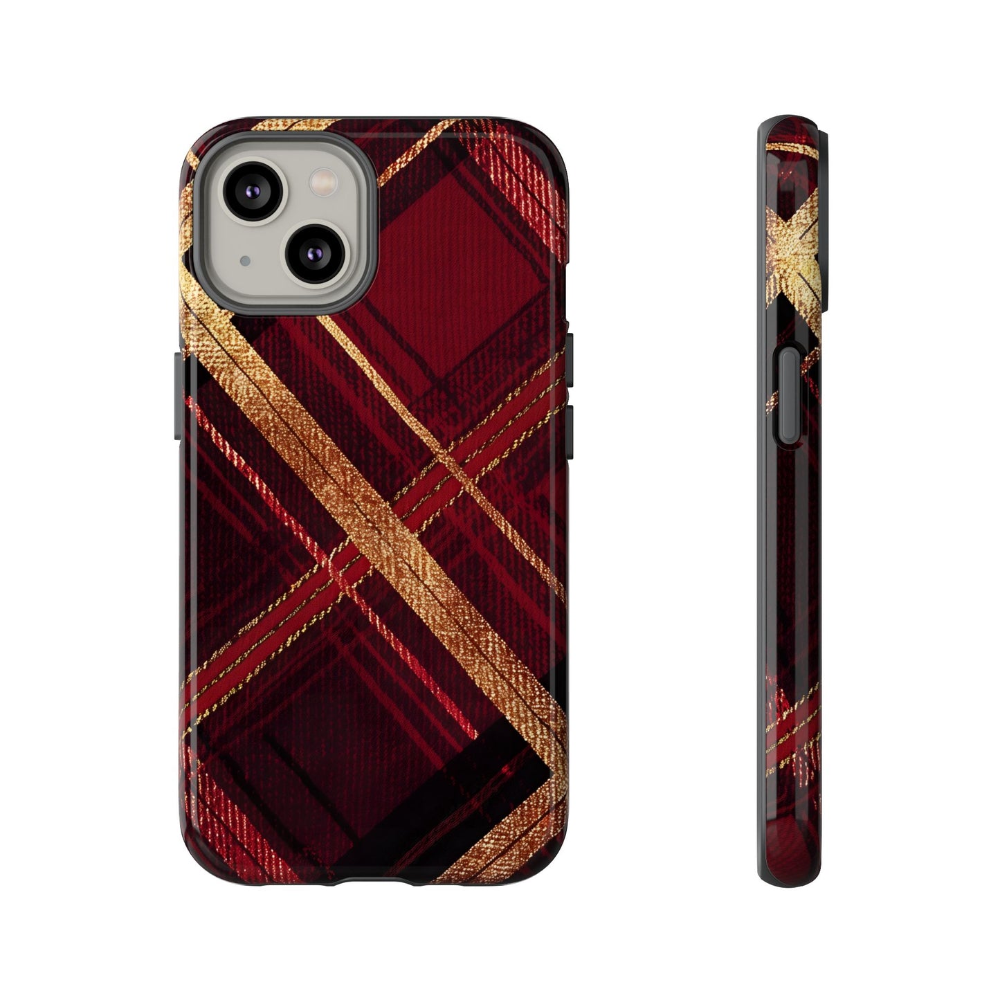 Crimson Luxe Plaid – Tough Glossy iPhone Case