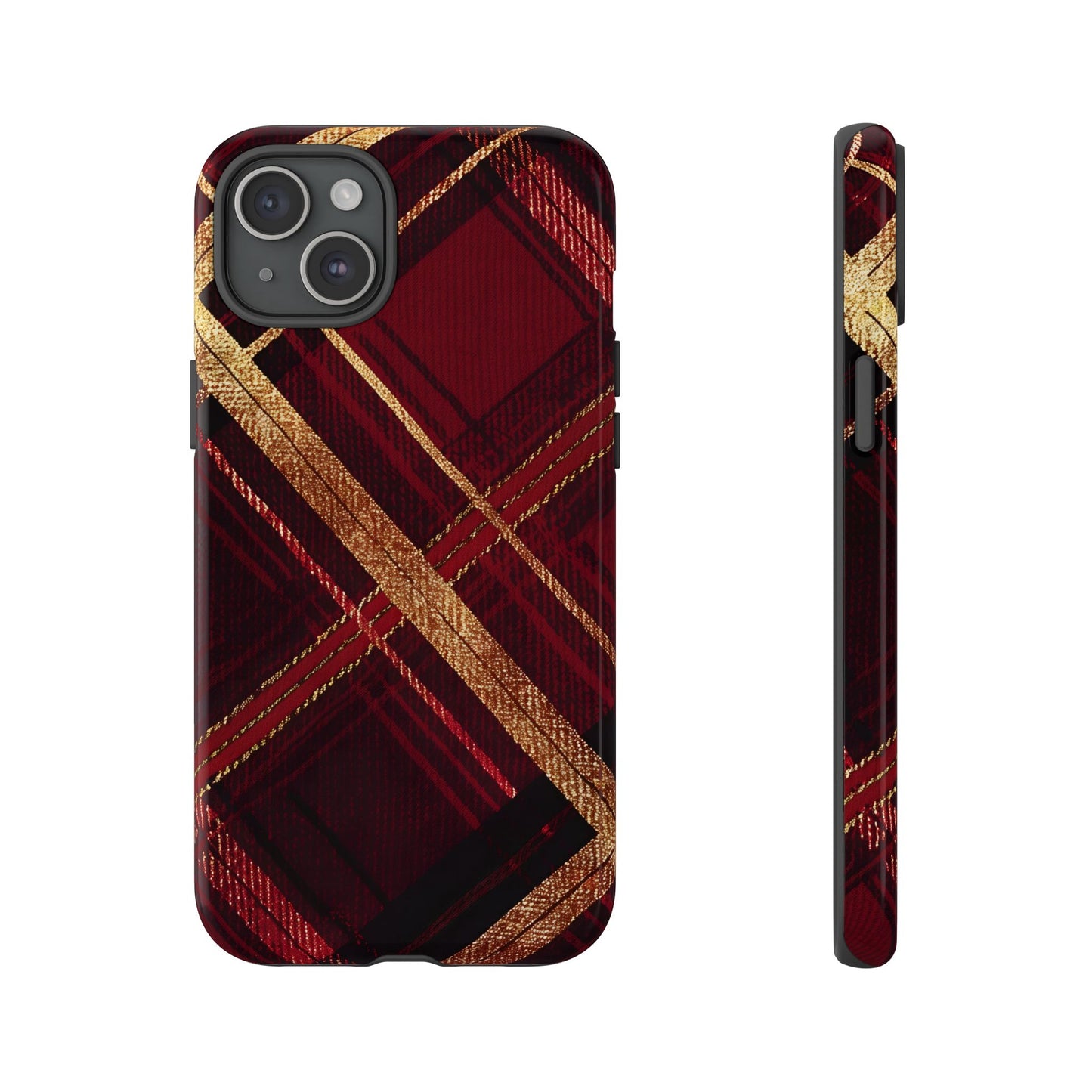 Crimson Luxe Plaid – Tough Glossy iPhone Case