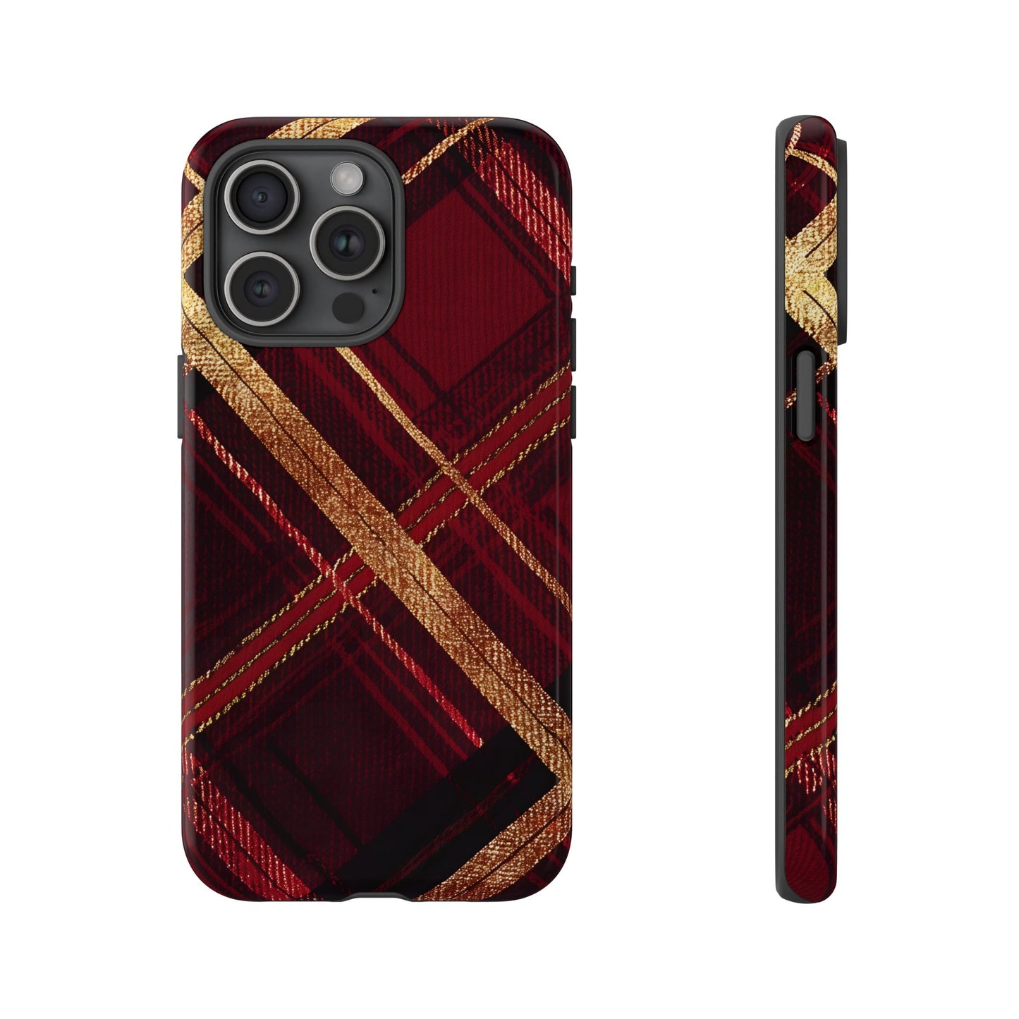 Crimson Luxe Plaid – Tough Glossy iPhone Case