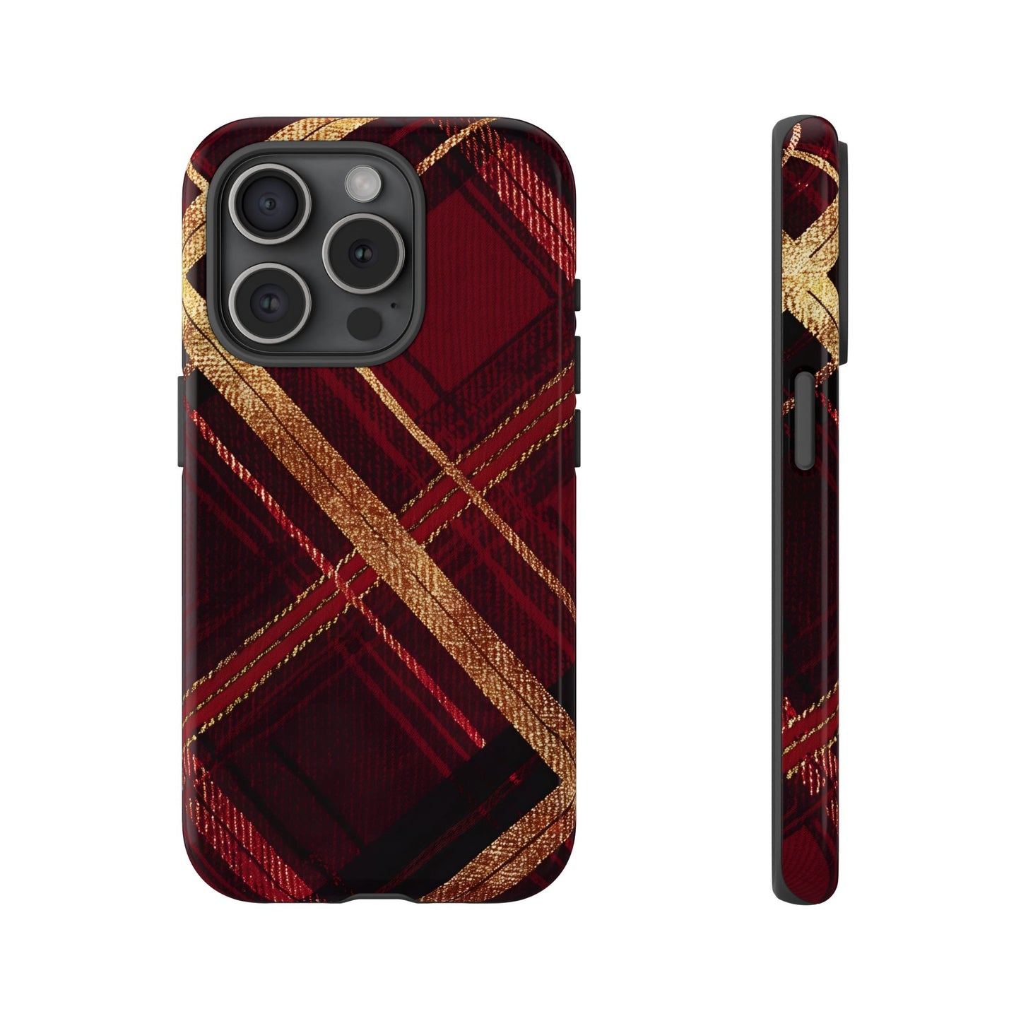 Crimson Luxe Plaid – Tough Glossy iPhone Case