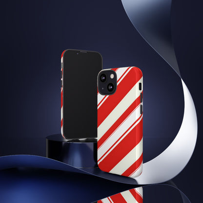 Crimson Holiday Stripes – Tough Glossy iPhone Case