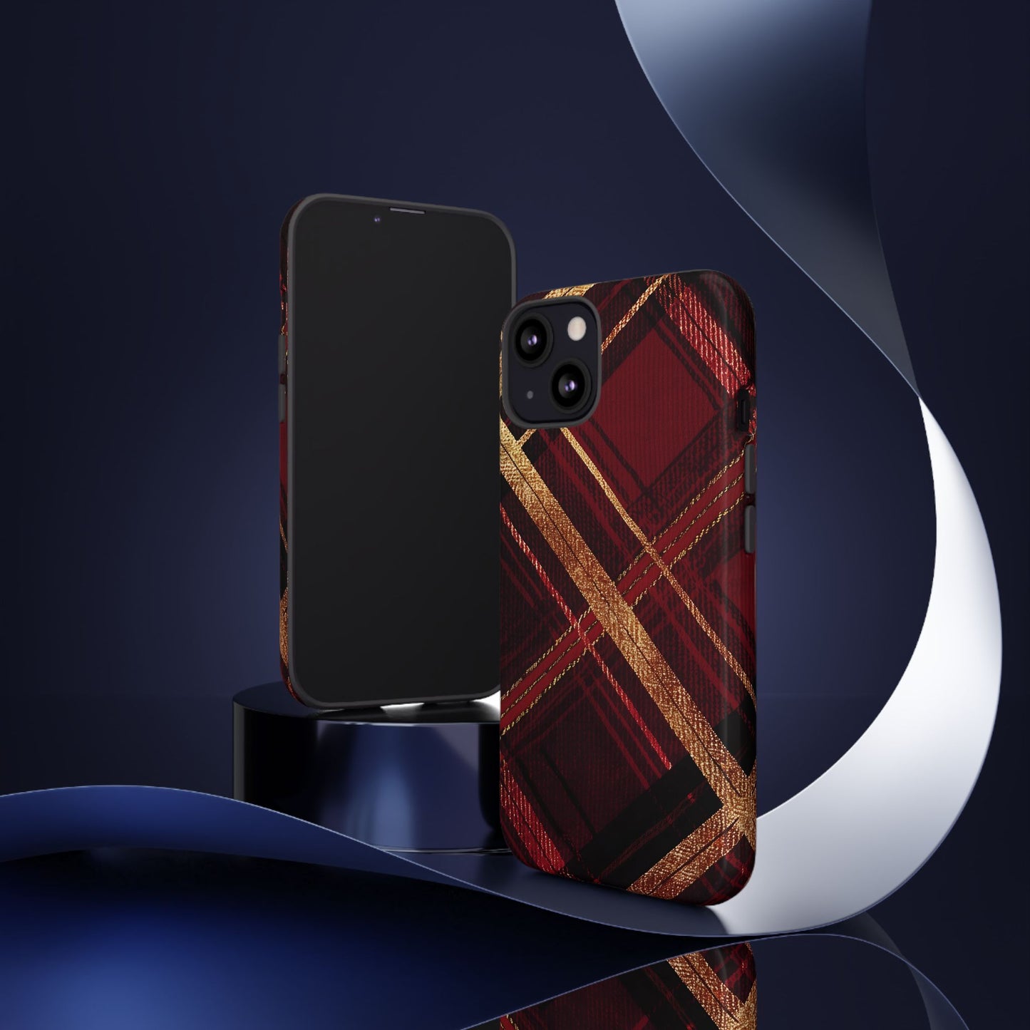 Crimson Luxe Plaid – Tough Glossy iPhone Case