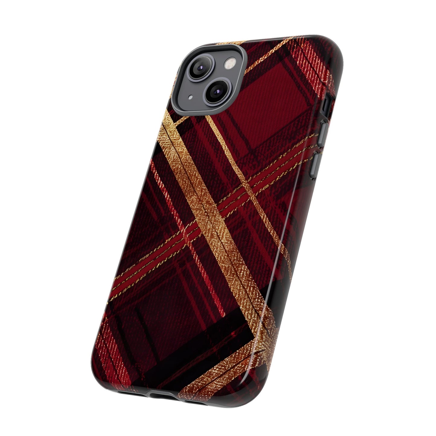 Crimson Luxe Plaid – Tough Glossy iPhone Case