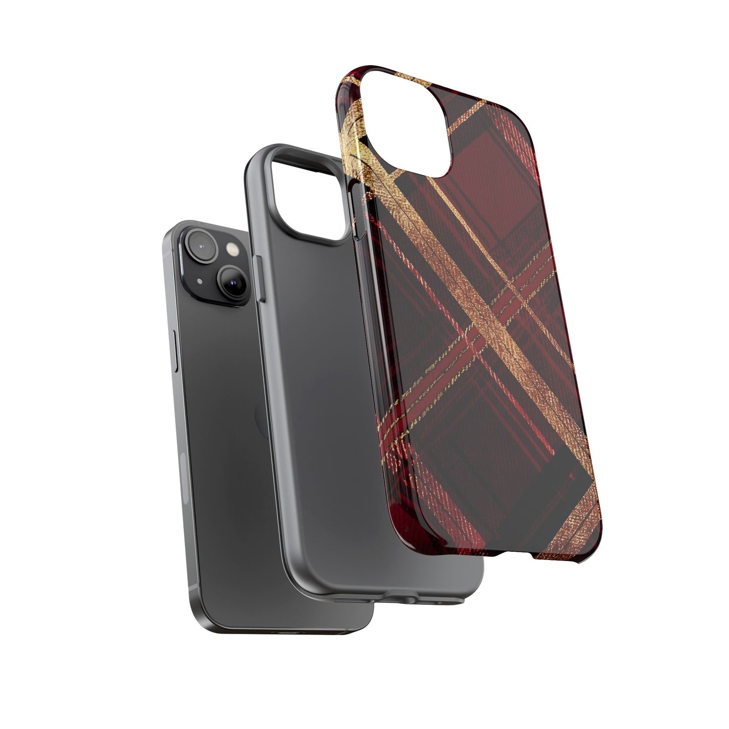Crimson Luxe Plaid – Tough Glossy iPhone Case