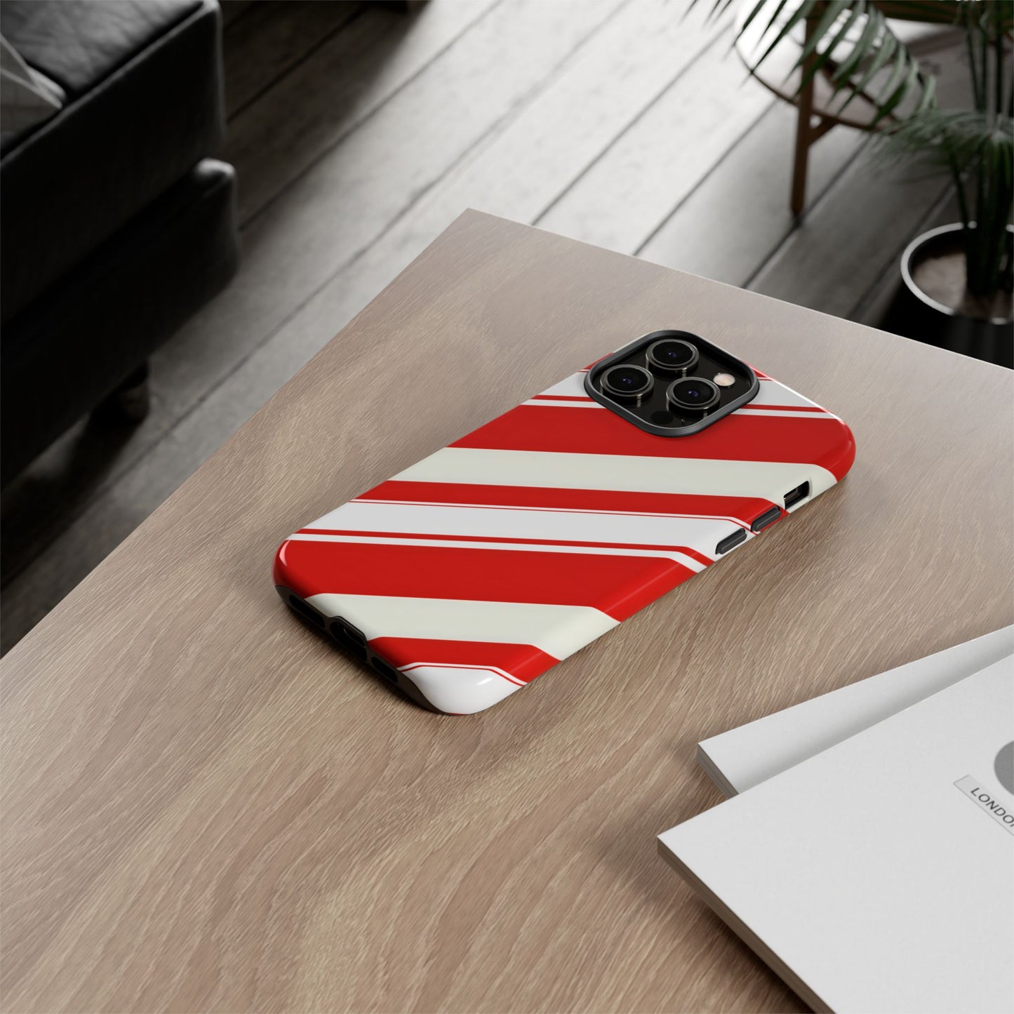Crimson Holiday Stripes – Tough Glossy iPhone Case