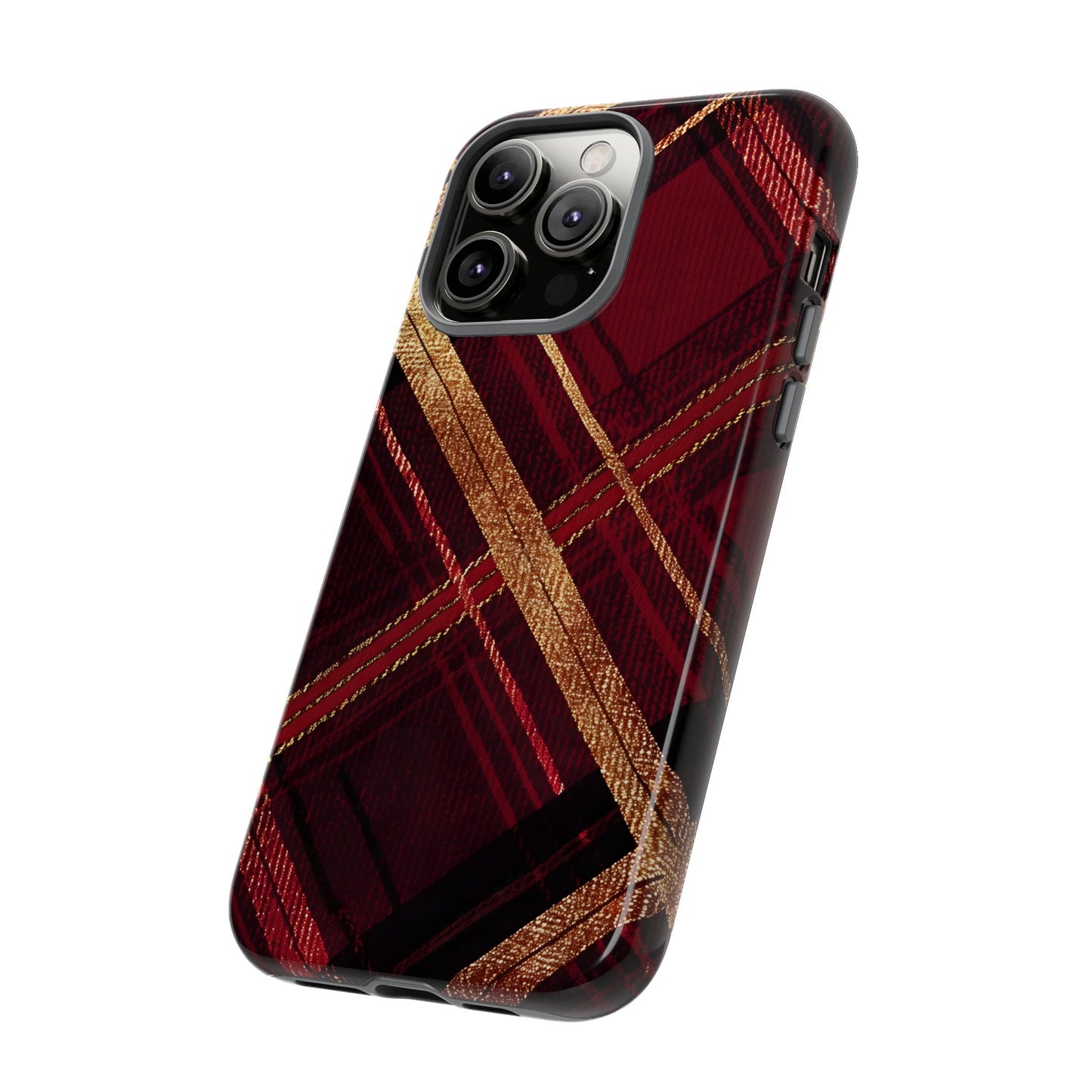 Crimson Luxe Plaid – Tough Glossy iPhone Case