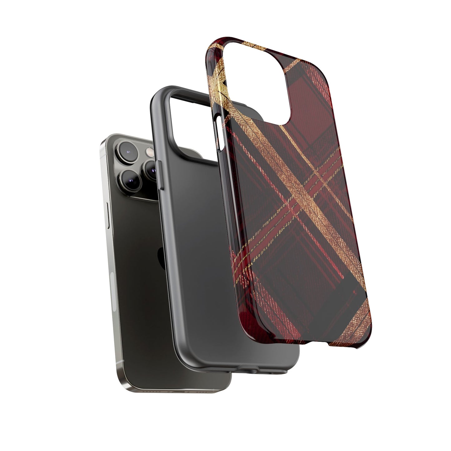Crimson Luxe Plaid – Tough Glossy iPhone Case