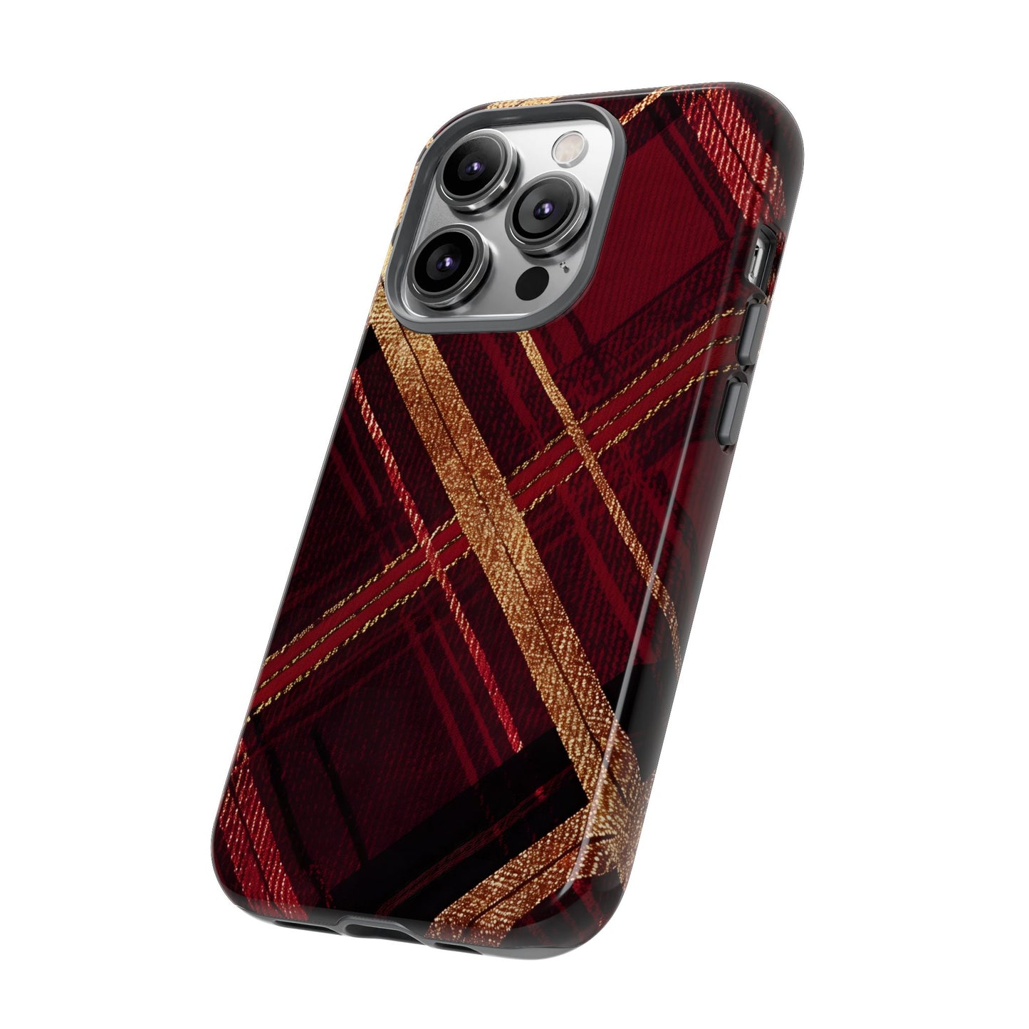 Crimson Luxe Plaid – Tough Glossy iPhone Case