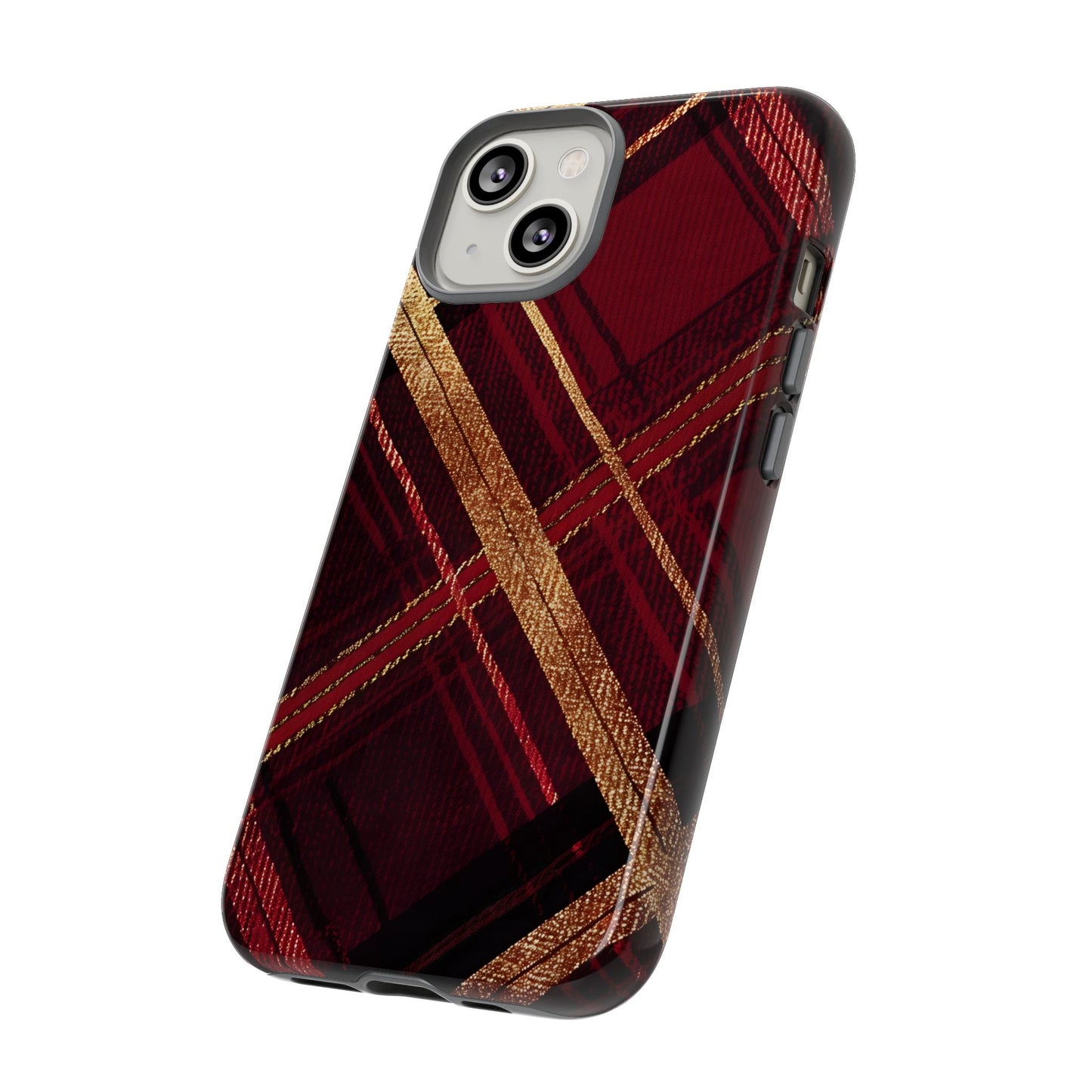 Crimson Luxe Plaid – Tough Glossy iPhone Case