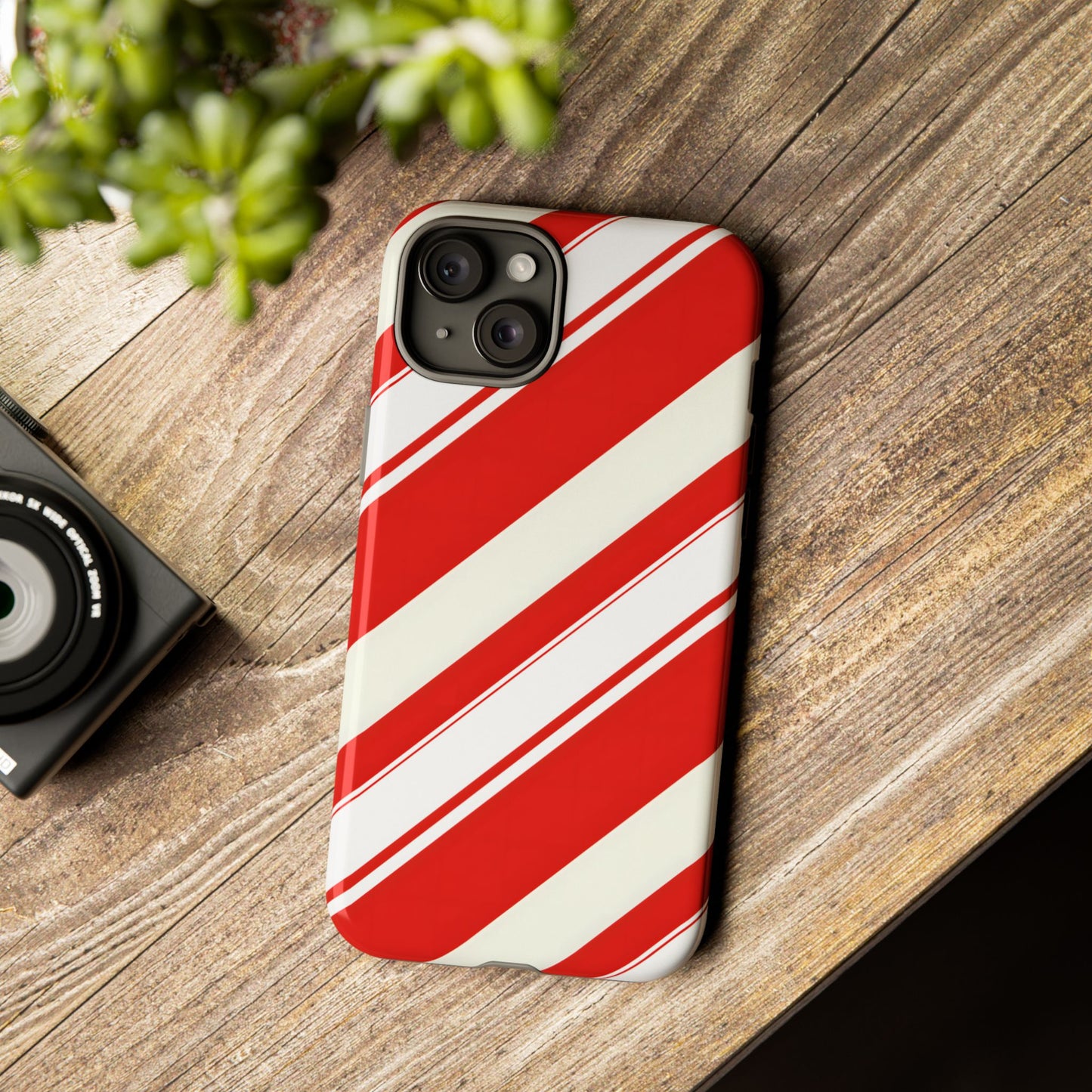 Crimson Holiday Stripes – Tough Glossy iPhone Case